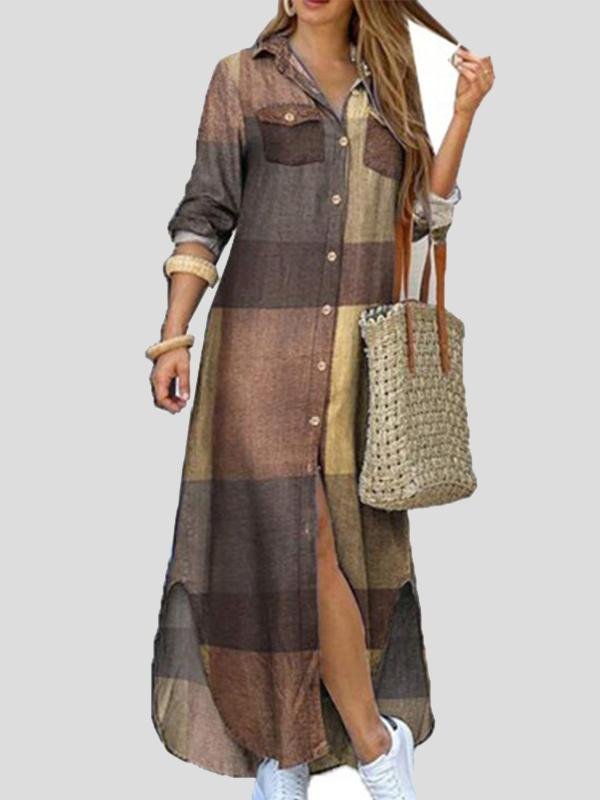 Fashion Long-sleeved Plaid Print Shirt Dress - Maxi Dresses - INS | Online Fashion Free Shipping Clothing, Dresses, Tops, Shoes - 20-30 - 22/06/2021 - color-blue