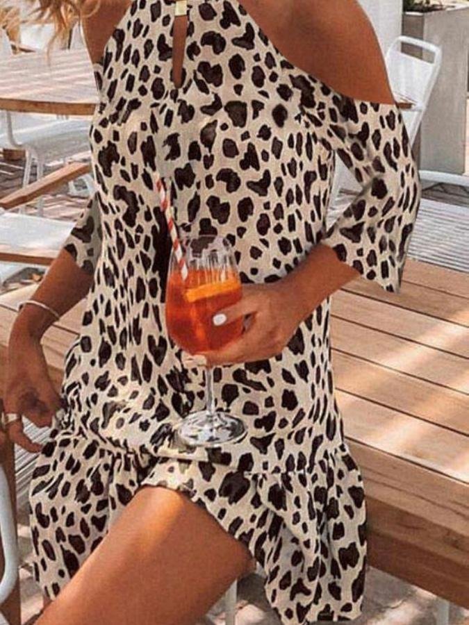 Fashion Middle-sleeve Leopard Print Halterneck Dress - Mini Dresses - INS | Online Fashion Free Shipping Clothing, Dresses, Tops, Shoes - 01/06/2021 - Color_White - DRE2106011136