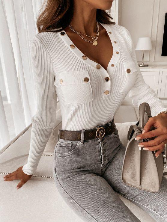 Fashion Pocket V-neck Long-sleeved Top - T-shirts - INS | Online Fashion Free Shipping Clothing, Dresses, Tops, Shoes - 20-30 - 21/06/2021 - color-black