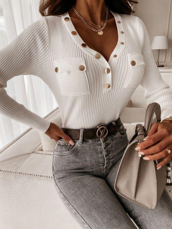 Fashion Pocket V-neck Long-sleeved Top - T-shirts - INS | Online Fashion Free Shipping Clothing, Dresses, Tops, Shoes - 20-30 - 21/06/2021 - color-black