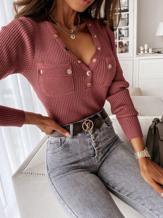 Fashion Pocket V-neck Long-sleeved Top - T-shirts - INS | Online Fashion Free Shipping Clothing, Dresses, Tops, Shoes - 20-30 - 21/06/2021 - color-black