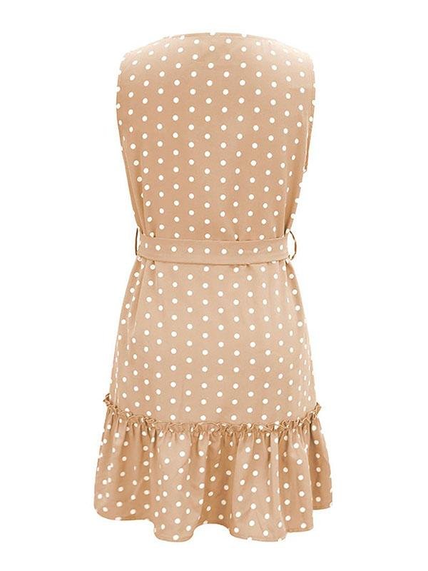 Fashion Polka Dots Print Ruffle Hem Mini Dresses With Belt - Mini Dresses - INS | Online Fashion Free Shipping Clothing, Dresses, Tops, Shoes - 13/05/2021 - 13052021 - 130521
