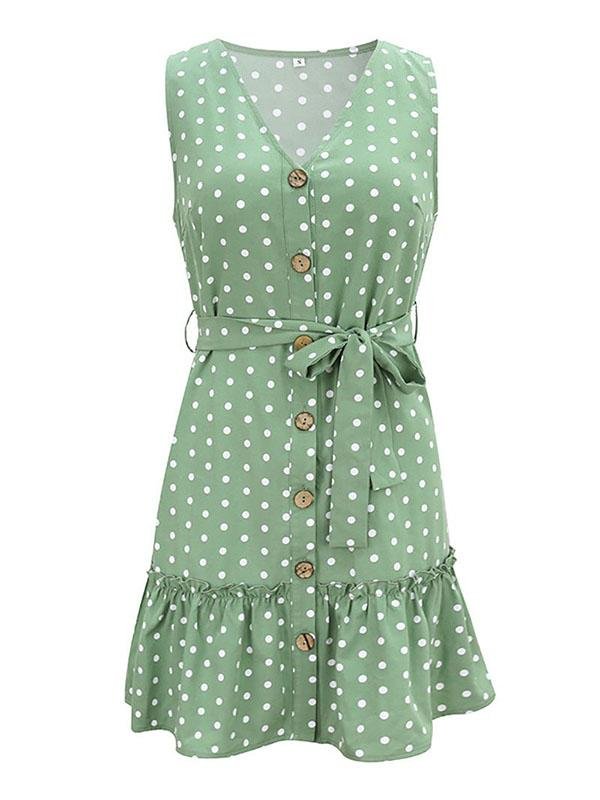 Fashion Polka Dots Print Ruffle Hem Mini Dresses With Belt - Mini Dresses - INS | Online Fashion Free Shipping Clothing, Dresses, Tops, Shoes - 13/05/2021 - 13052021 - 130521