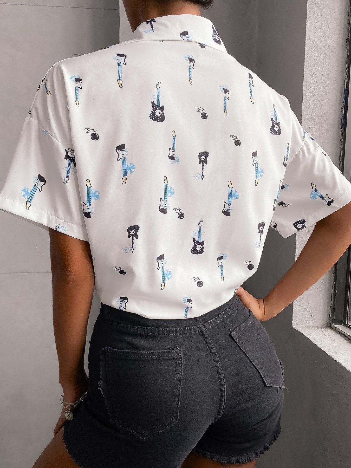 Fashion Print Lapel Short Sleeve Top - Blouses - INS | Online Fashion Free Shipping Clothing, Dresses, Tops, Shoes - 31/05/2021 - BLO210531291 - Blouses