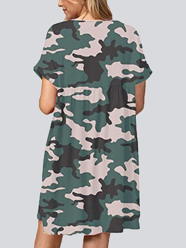 Fashion Print V Neck Short Sleeve Mini Dresses - Mini Dresses - INS | Online Fashion Free Shipping Clothing, Dresses, Tops, Shoes - 22/05/2021 - Color_Black Flower - Color_Blue