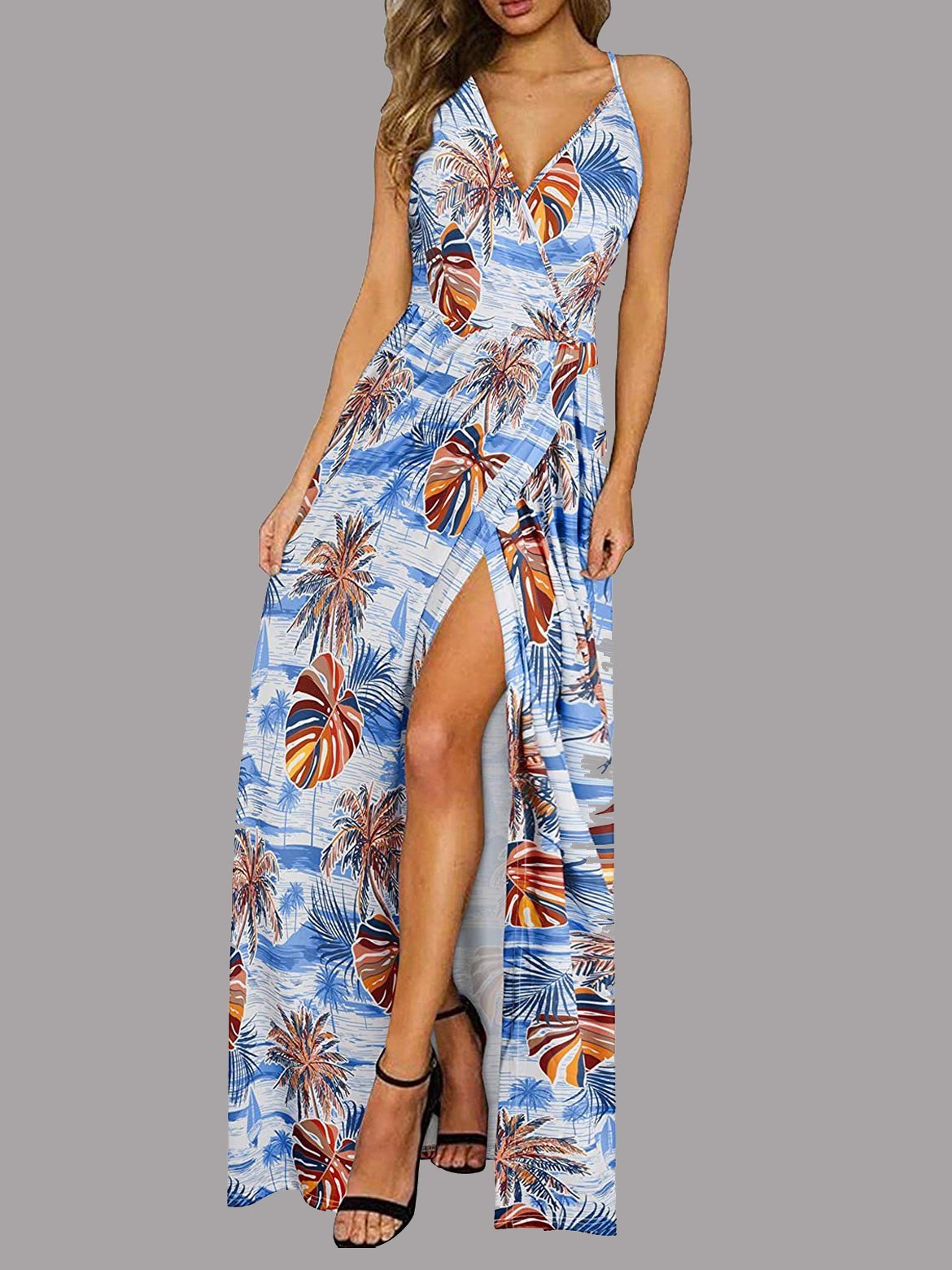 Fashion Printed Slit Suspender Skirt - Maxi Dresses - INS | Online Fashion Free Shipping Clothing, Dresses, Tops, Shoes - 11/06/2021 - Color_Blue - Color_Red