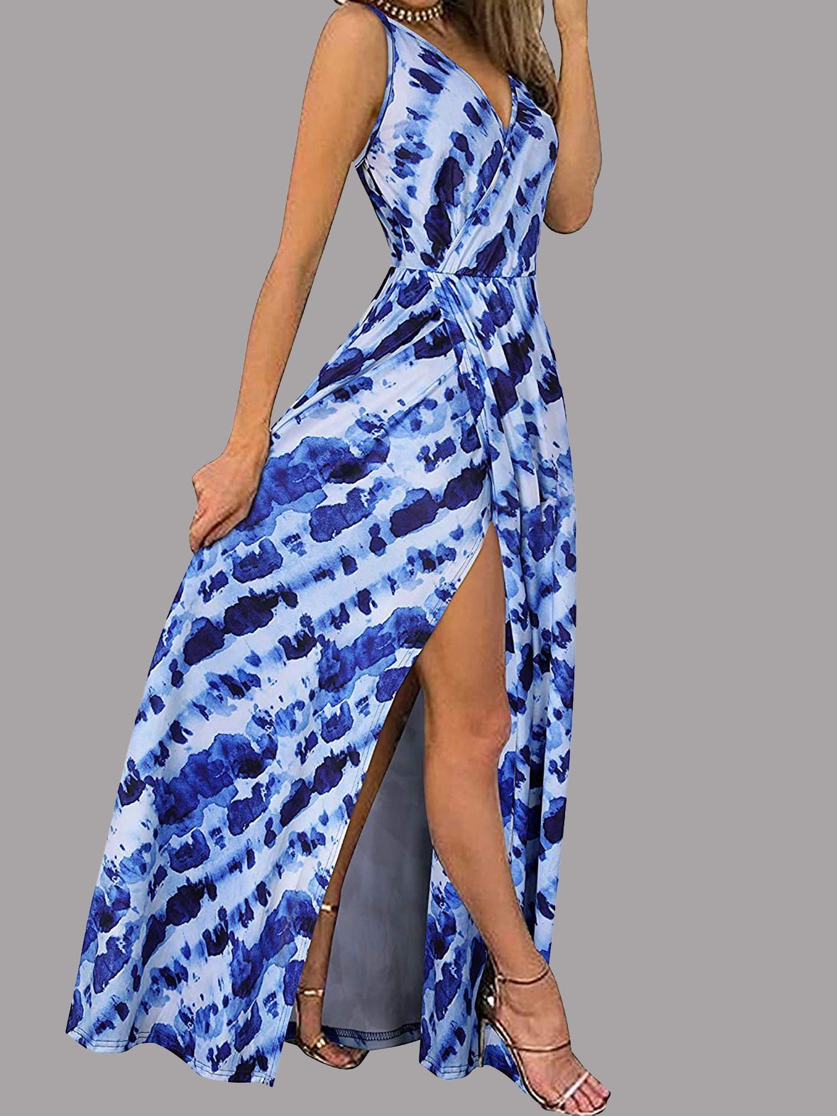 Fashion Printed Slit Suspender Skirt - Maxi Dresses - INS | Online Fashion Free Shipping Clothing, Dresses, Tops, Shoes - 11/06/2021 - Color_Blue - Color_Red