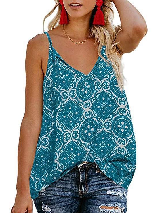 Fashion Printed Suspender V-neck Tank Tops - Tank Tops - INS | Online Fashion Free Shipping Clothing, Dresses, Tops, Shoes - 19/05/2021 - Color_Blue - Color_Pink