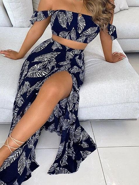 Fashion Printed Tube Top Split Two-piece Dress - Two-pieces Outfits - INS | Online Fashion Free Shipping Clothing, Dresses, Tops, Shoes - 07/06/2021 - Color_Black - Color_Blue