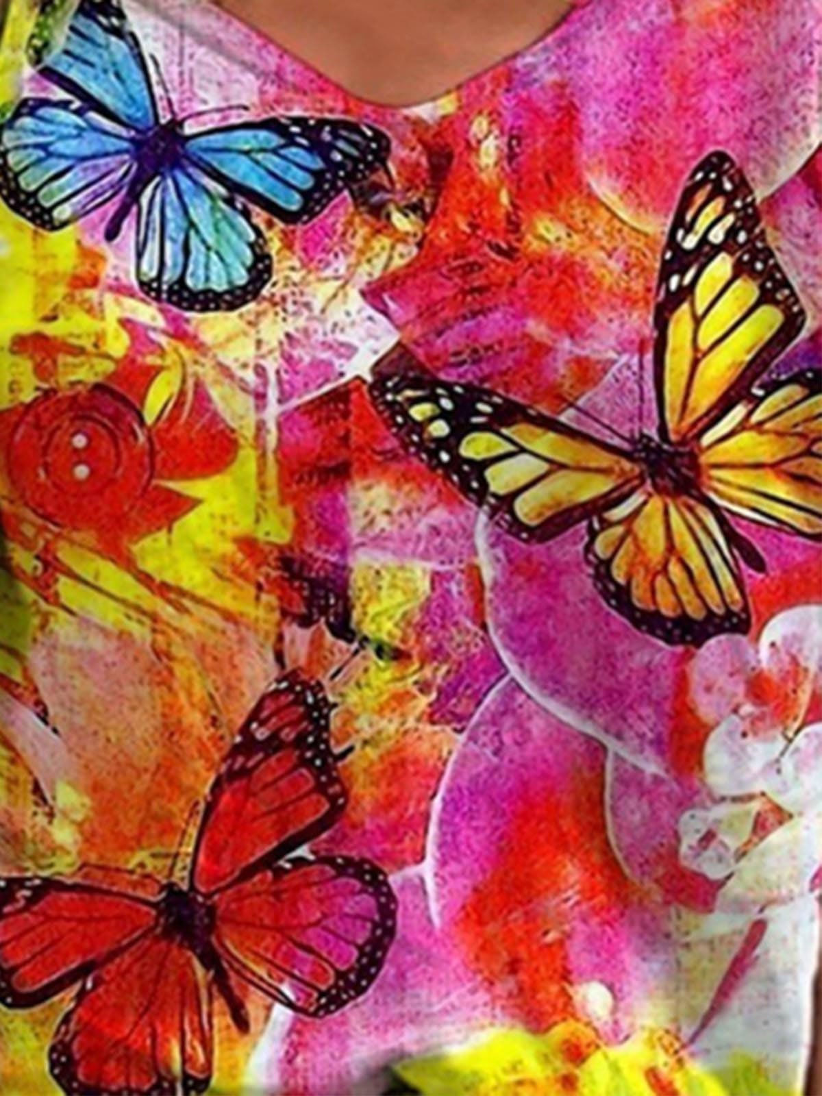 Fashion Printed V-neck Short-sleeved T-shirt - T-shirts - INS | Online Fashion Free Shipping Clothing, Dresses, Tops, Shoes - 08/06/2021 - Color_Blue - Color_Purple