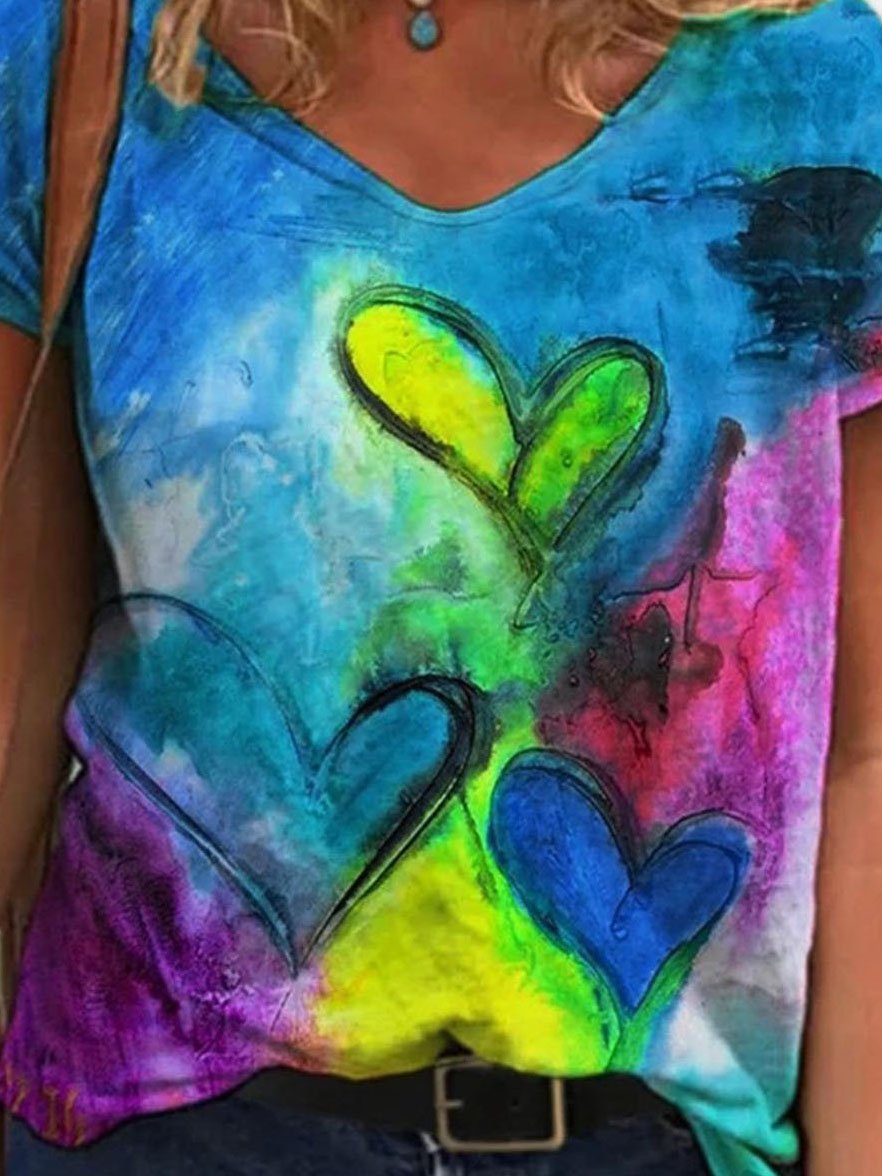 Fashion Printed V-neck Short-sleeved T-shirt - T-shirts - INS | Online Fashion Free Shipping Clothing, Dresses, Tops, Shoes - 08/06/2021 - Color_Blue - Color_Purple