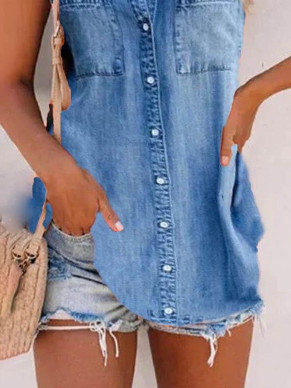 Fashion Retro Solid Sleeveless Vest - Tank Tops - INS | Online Fashion Free Shipping Clothing, Dresses, Tops, Shoes - 03/06/2021 - Color_Blue - LXQ