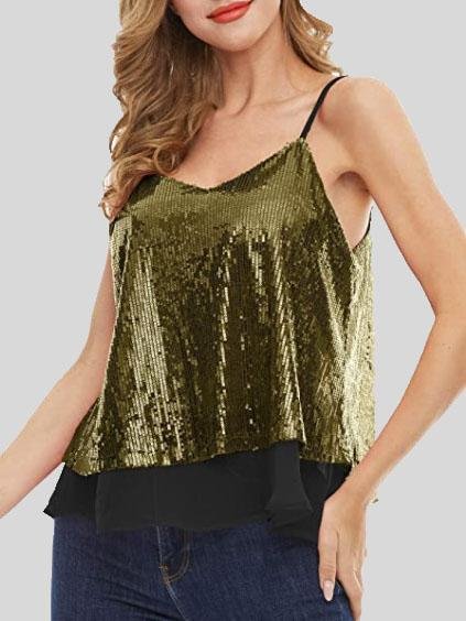 Fashion Sequined V-neck Sleeveless Vest - Tank Tops - INS | Online Fashion Free Shipping Clothing, Dresses, Tops, Shoes - 07/06/2021 - Color_Apricot - Color_Black