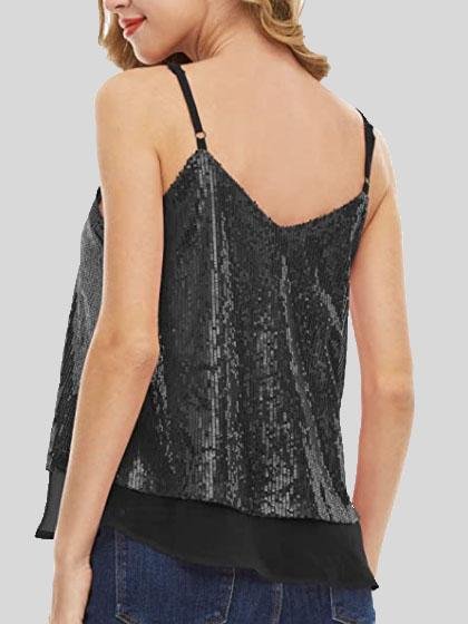 Fashion Sequined V-neck Sleeveless Vest - Tank Tops - INS | Online Fashion Free Shipping Clothing, Dresses, Tops, Shoes - 07/06/2021 - Color_Apricot - Color_Black