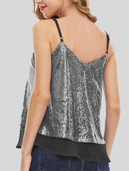 Fashion Sequined V-neck Sleeveless Vest - Tank Tops - INS | Online Fashion Free Shipping Clothing, Dresses, Tops, Shoes - 07/06/2021 - Color_Apricot - Color_Black