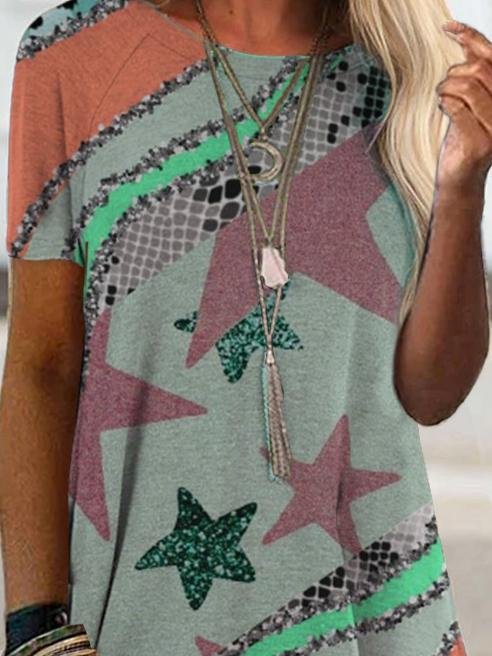 Fashion Short Sleeve Printed Round Neck T-shirt - T-shirts - INS | Online Fashion Free Shipping Clothing, Dresses, Tops, Shoes - 02/07/2021 - 10-20 - color-blue