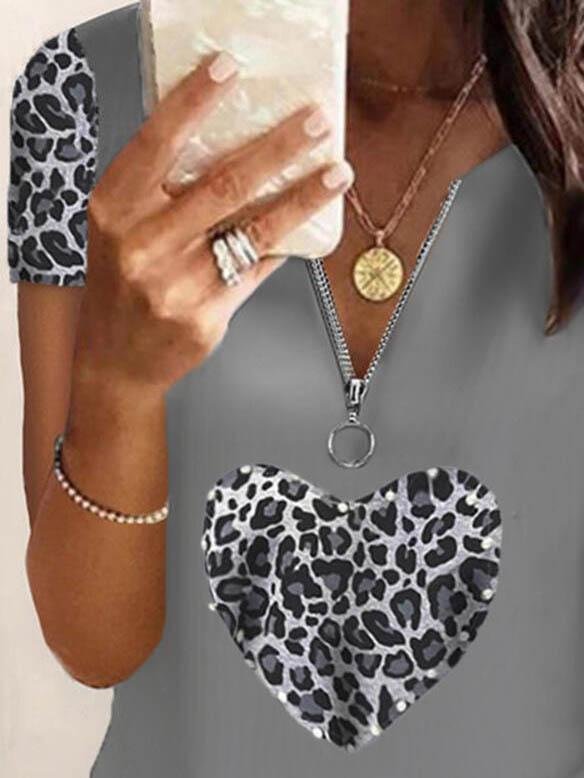 Fashion Short-sleeved Heart Printed T-shirt - T-shirts - INS | Online Fashion Free Shipping Clothing, Dresses, Tops, Shoes - 04/06/2021 - Color_Gray - LXQ