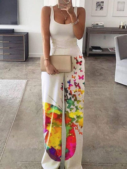 Fashion Sleeveless Printed High-waist Jumpsuit - Jumpsuit & Rompers - INS | Online Fashion Free Shipping Clothing, Dresses, Tops, Shoes - 22/07/2021 - 30-40 - Bottoms