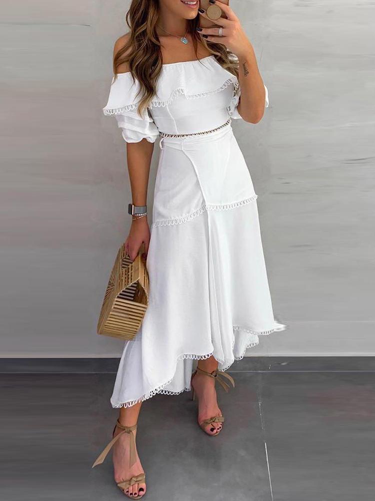 Fashion Solid Color Off Shoulder Split Hem Maxi Dress - Maxi Dresses - INS | Online Fashion Free Shipping Clothing, Dresses, Tops, Shoes - 20/05/2021 - Color_White - DRE2105201024