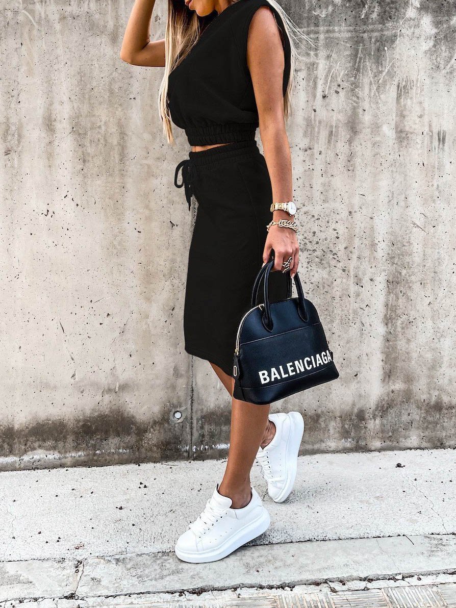 Fashion Solid Color Sleeveless Two-piece Outfit - Two-piece Outfits - INS | Online Fashion Free Shipping Clothing, Dresses, Tops, Shoes - 09/06/2021 - Color_Apricot - Color_Black