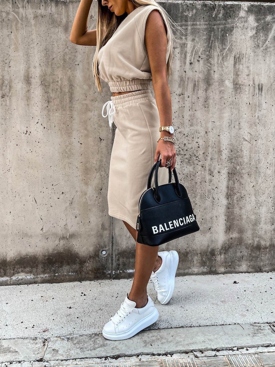 Fashion Solid Color Sleeveless Two-piece Outfit - Two-piece Outfits - INS | Online Fashion Free Shipping Clothing, Dresses, Tops, Shoes - 09/06/2021 - Color_Apricot - Color_Black