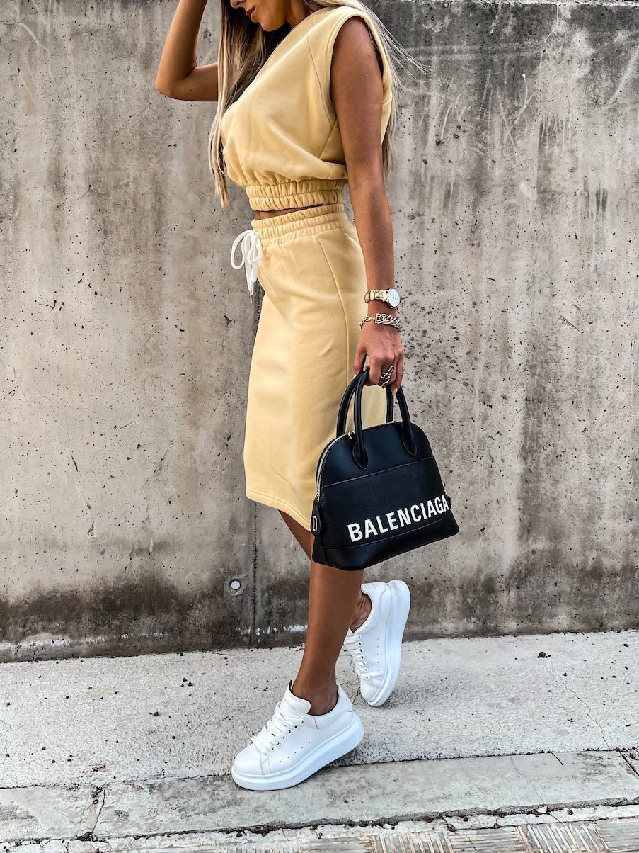 Fashion Solid Color Sleeveless Two-piece Outfit - Two-piece Outfits - INS | Online Fashion Free Shipping Clothing, Dresses, Tops, Shoes - 09/06/2021 - Color_Apricot - Color_Black