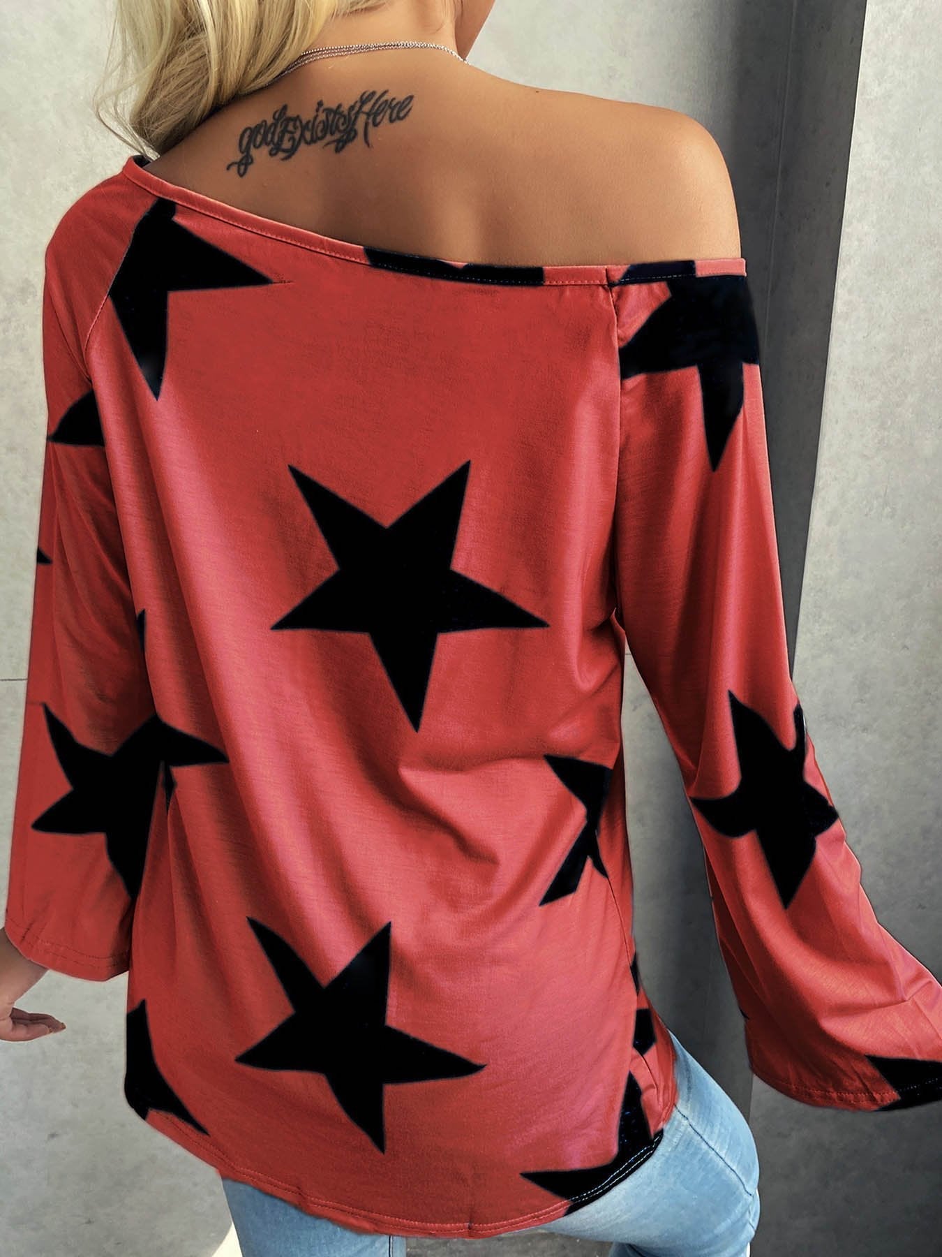 Fashion Star Print Long Sleeve Blouses - T-shirts - INS | Online Fashion Free Shipping Clothing, Dresses, Tops, Shoes - 04/06/2021 - BLO2106040010 - Color_Blue