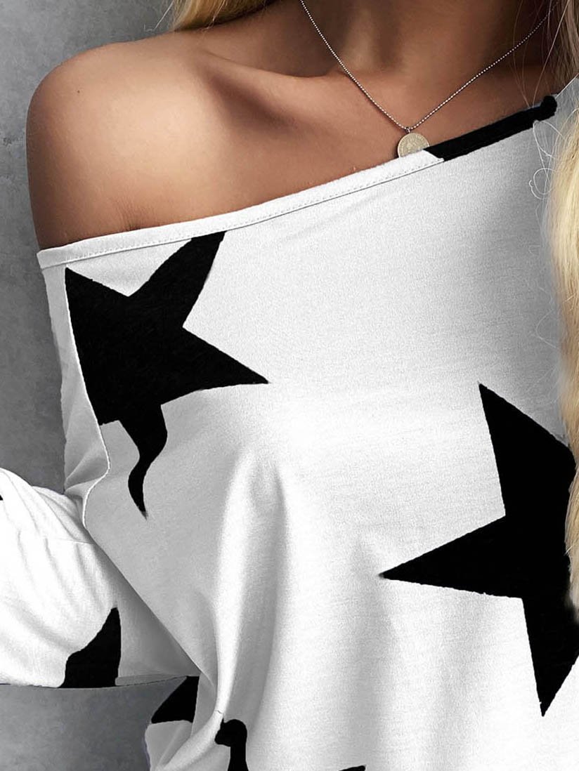 Fashion Star Print Long Sleeve Blouses - T-shirts - INS | Online Fashion Free Shipping Clothing, Dresses, Tops, Shoes - 04/06/2021 - BLO2106040010 - Color_Blue