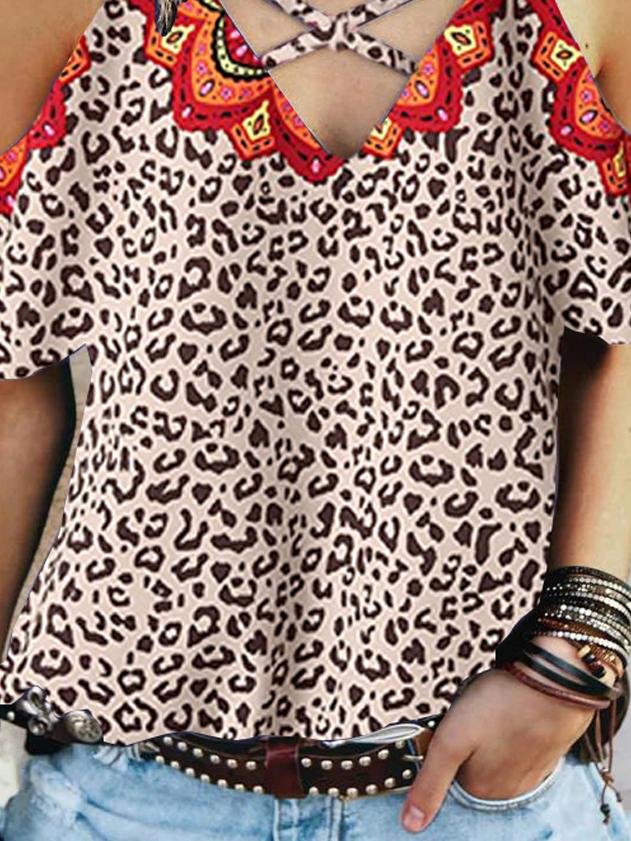 Fashion Strapless Leopard Print T-shirt - T-shirts - INS | Online Fashion Free Shipping Clothing, Dresses, Tops, Shoes - 24/05/2021 - Color_Leopard - LXQ