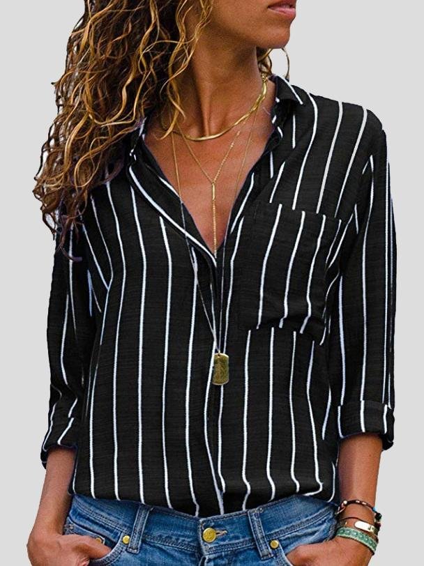 Fashion Striped Long Sleeve Lapel Shirt - Blouses - INS | Online Fashion Free Shipping Clothing, Dresses, Tops, Shoes - 18/06/2021 - 20-30 - BLO2106180121