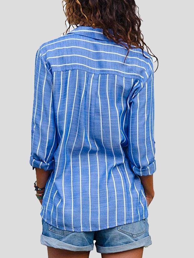 Fashion Striped Long Sleeve Lapel Shirt - Blouses - INS | Online Fashion Free Shipping Clothing, Dresses, Tops, Shoes - 18/06/2021 - 20-30 - BLO2106180121