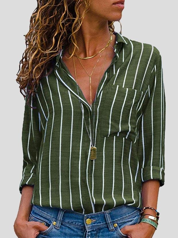 Fashion Striped Long Sleeve Lapel Shirt - Blouses - INS | Online Fashion Free Shipping Clothing, Dresses, Tops, Shoes - 18/06/2021 - 20-30 - BLO2106180121