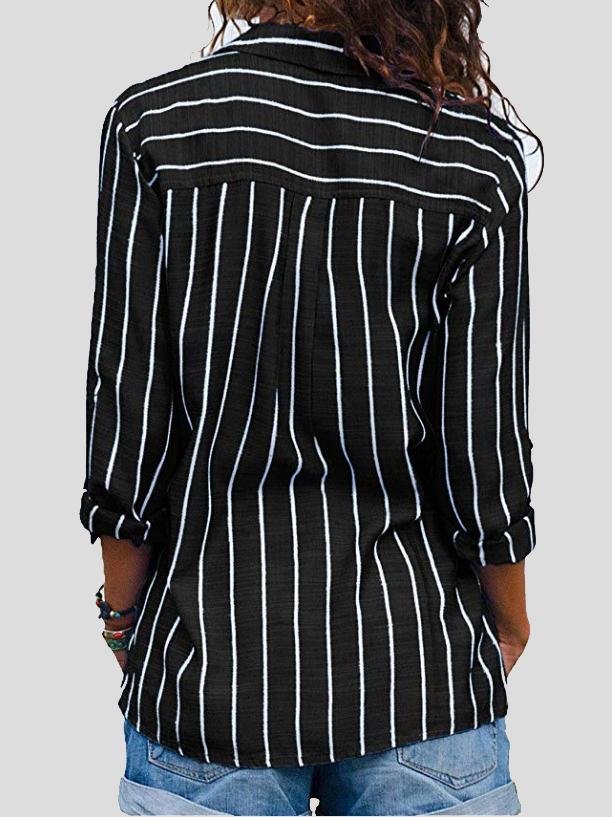 Fashion Striped Long Sleeve Lapel Shirt - Blouses - INS | Online Fashion Free Shipping Clothing, Dresses, Tops, Shoes - 18/06/2021 - 20-30 - BLO2106180121