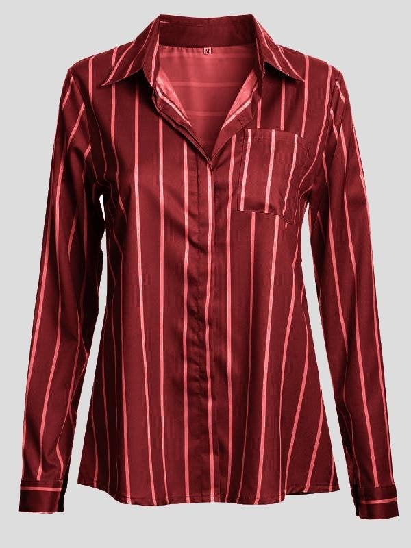 Fashion Striped Long Sleeve Lapel Shirt - Blouses - INS | Online Fashion Free Shipping Clothing, Dresses, Tops, Shoes - 18/06/2021 - 20-30 - BLO2106180121