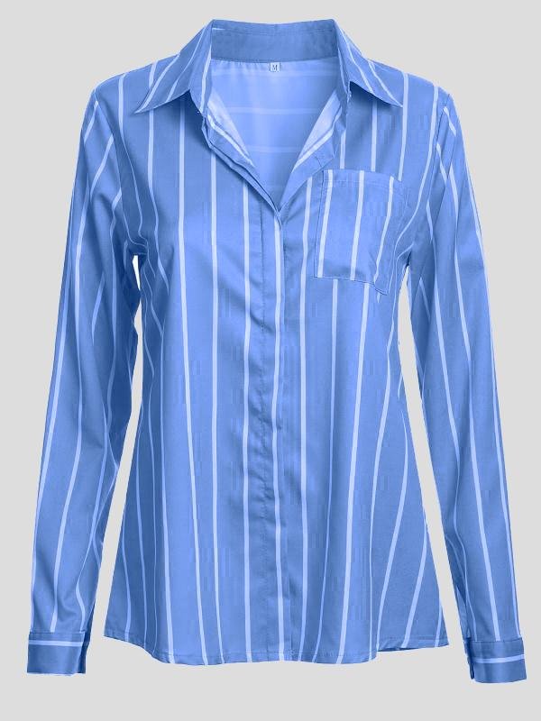 Fashion Striped Long Sleeve Lapel Shirt - Blouses - INS | Online Fashion Free Shipping Clothing, Dresses, Tops, Shoes - 18/06/2021 - 20-30 - BLO2106180121