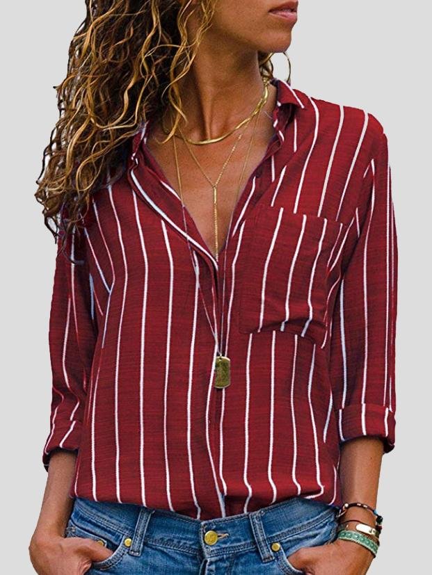 Fashion Striped Long Sleeve Lapel Shirt - Blouses - INS | Online Fashion Free Shipping Clothing, Dresses, Tops, Shoes - 18/06/2021 - 20-30 - BLO2106180121