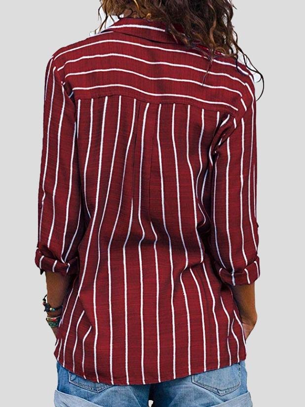 Fashion Striped Long Sleeve Lapel Shirt - Blouses - INS | Online Fashion Free Shipping Clothing, Dresses, Tops, Shoes - 18/06/2021 - 20-30 - BLO2106180121