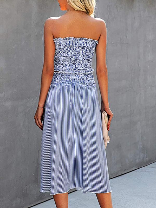 Fashion Stripes Sleeveless Crop Top & Skirt Set - Two-piece Outfits - INS | Online Fashion Free Shipping Clothing, Dresses, Tops, Shoes - 24/05/2021 - Color_Blue - Color_White