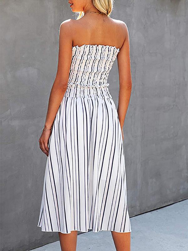 Fashion Stripes Sleeveless Crop Top & Skirt Set - Two-piece Outfits - INS | Online Fashion Free Shipping Clothing, Dresses, Tops, Shoes - 24/05/2021 - Color_Blue - Color_White