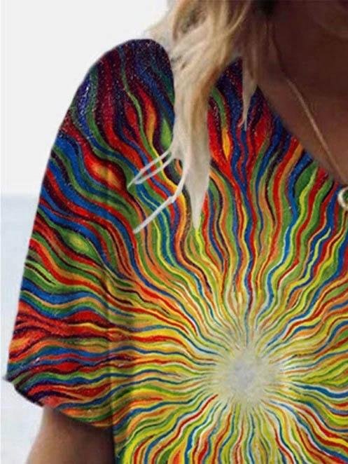 Fashion Sun Print V-neck T-shirt - T-shirts - INS | Online Fashion Free Shipping Clothing, Dresses, Tops, Shoes - 08/06/2021 - Color_Blue - Color_Green