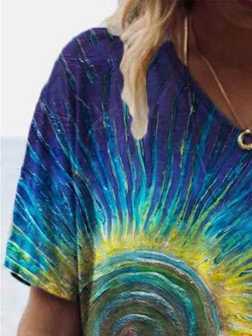 Fashion Sun Print V-neck T-shirt - T-shirts - INS | Online Fashion Free Shipping Clothing, Dresses, Tops, Shoes - 08/06/2021 - Color_Blue - Color_Green