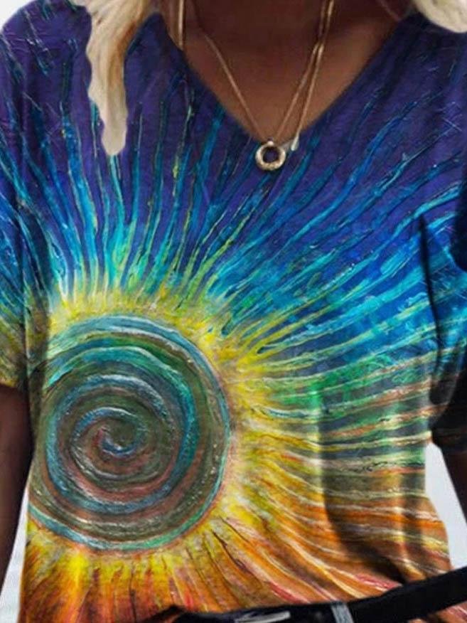 Fashion Sun Print V-neck T-shirt - T-shirts - INS | Online Fashion Free Shipping Clothing, Dresses, Tops, Shoes - 08/06/2021 - Color_Blue - Color_Green