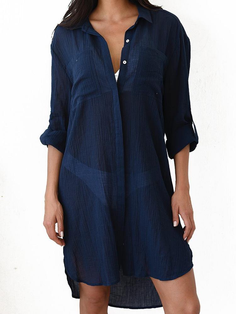 Fashion Thin Pocket Beach Long-sleeved Blouse - Blouses - INS | Online Fashion Free Shipping Clothing, Dresses, Tops, Shoes - 02/06/2021 - BLO210602297 - Blouses