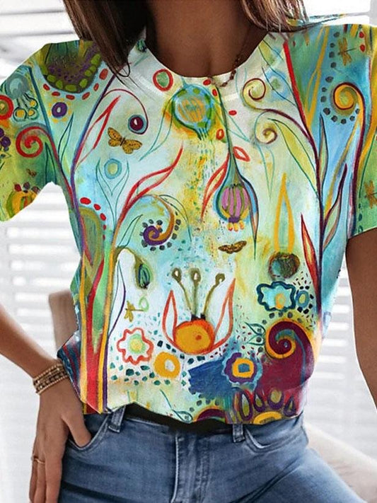 Fashion Tie-dye Variegated Print Short-sleeved Top - T-shirts - INS | Online Fashion Free Shipping Clothing, Dresses, Tops, Shoes - 04/06/2021 - Color_Green - Color_Purple