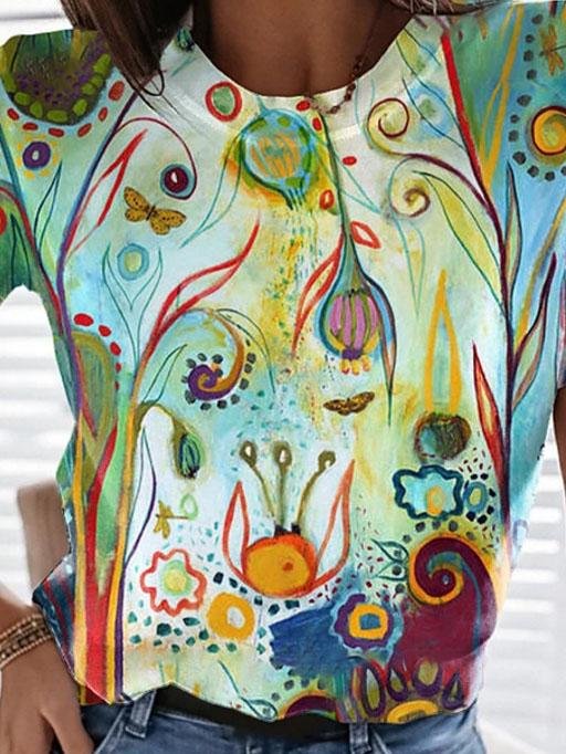 Fashion Tie-dye Variegated Print Short-sleeved Top - T-shirts - INS | Online Fashion Free Shipping Clothing, Dresses, Tops, Shoes - 04/06/2021 - Color_Green - Color_Purple