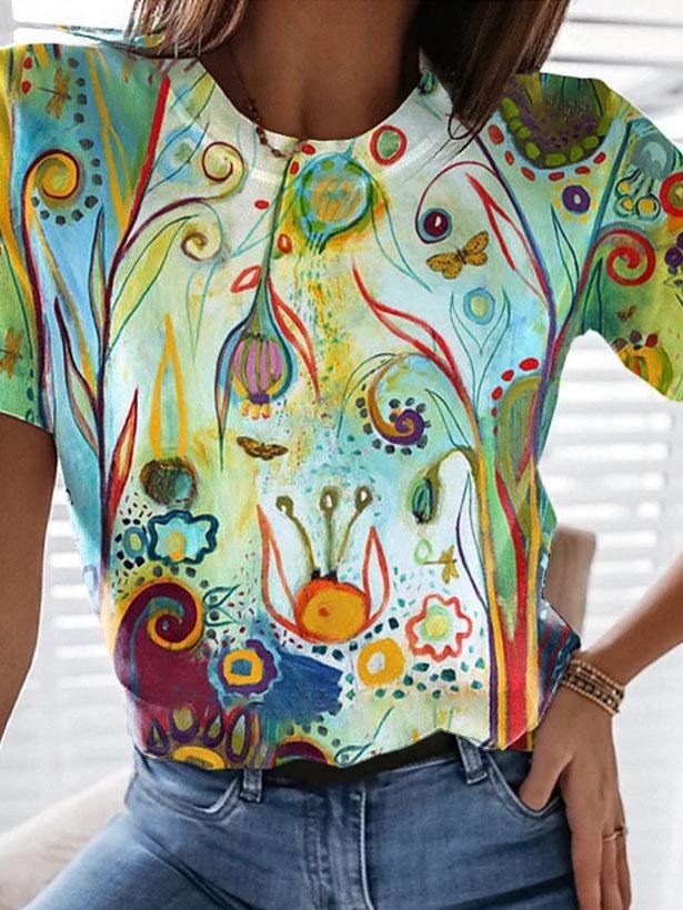 Fashion Tie-dye Variegated Print Short-sleeved Top - T-shirts - INS | Online Fashion Free Shipping Clothing, Dresses, Tops, Shoes - 04/06/2021 - Color_Green - Color_Purple