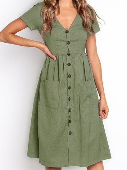 Fashion V-neck Button Pocket Short Sleeve Dress - Mini Dresses - INS | Online Fashion Free Shipping Clothing, Dresses, Tops, Shoes - 01/06/2021 - Color_Black - Color_Blue