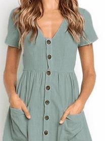 Fashion V-neck Button Pocket Short Sleeve Dress - Mini Dresses - INS | Online Fashion Free Shipping Clothing, Dresses, Tops, Shoes - 01/06/2021 - Color_Black - Color_Blue