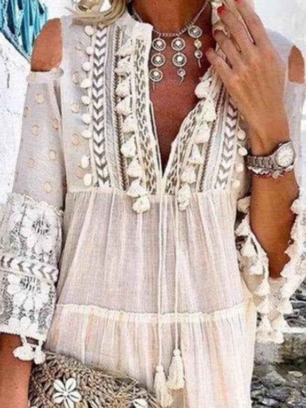 Fashion V-neck Lace Fringed Mini Dress - Mini Dresses - INS | Online Fashion Free Shipping Clothing, Dresses, Tops, Shoes - 24/05/2021 - Color_Light Blue - Color_Pink