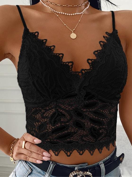 Fashion V-neck Lace Sling Sleeveless Vest - Tank Tops - INS | Online Fashion Free Shipping Clothing, Dresses, Tops, Shoes - 17/06/2021 - 20-30 - color-black